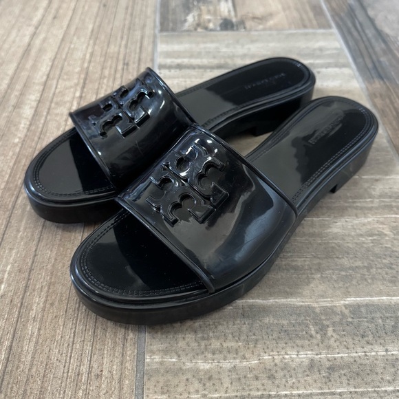 TORY BURCH Eleanor Jelly Slide Sandals In Black size 8 - Picture 2 of 13
